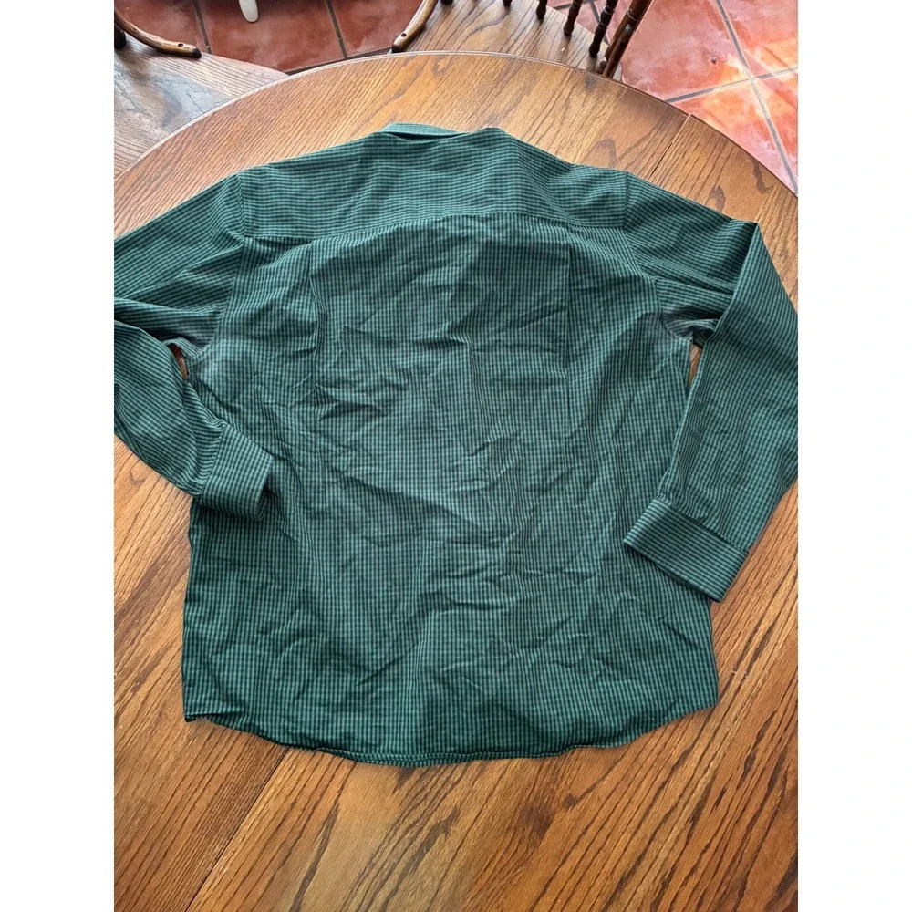 Cutter & Buck Mens XL Green Gingham Check Stretch Long Sleeve Button Down Shirt
